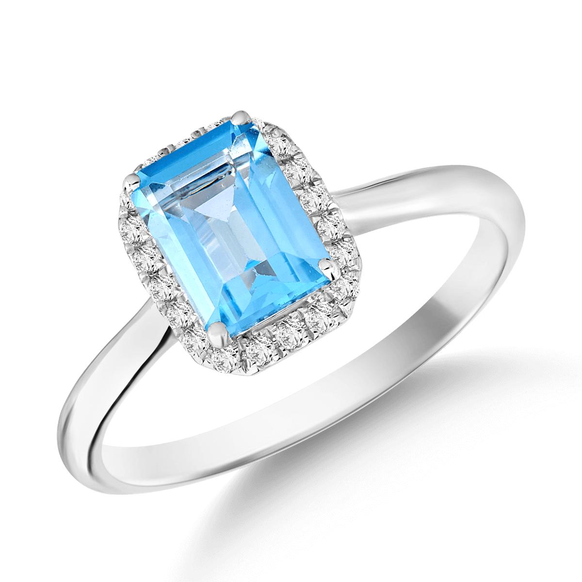 18K white gold ring with 1.17ct blue topaz and 0.1ct diamonds